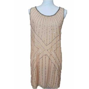 Gold and Cream Embellished Mini Sheath Dress